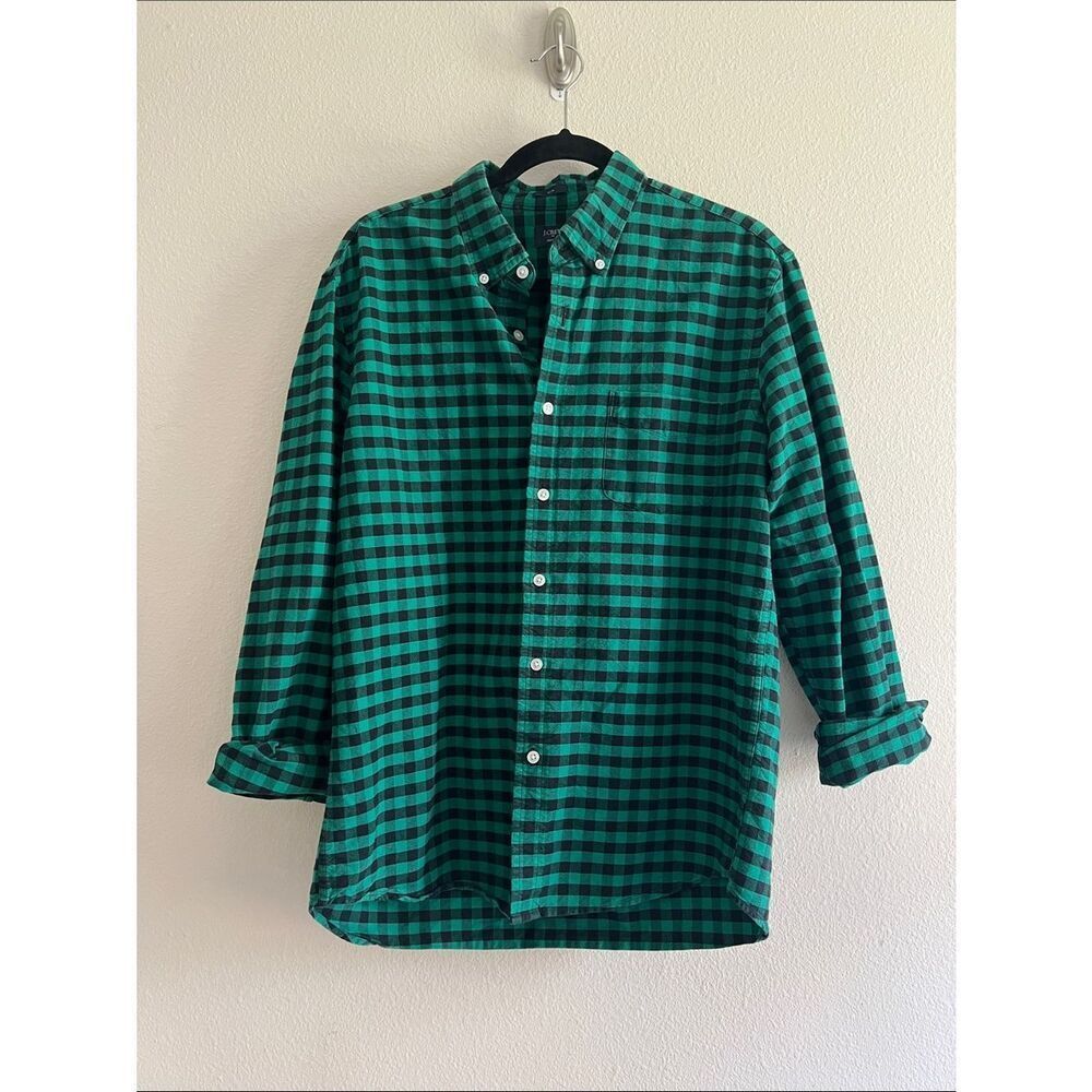 J.Crew Green Buffalo Check Button Down Shirt Plaid Cotton Preppy L